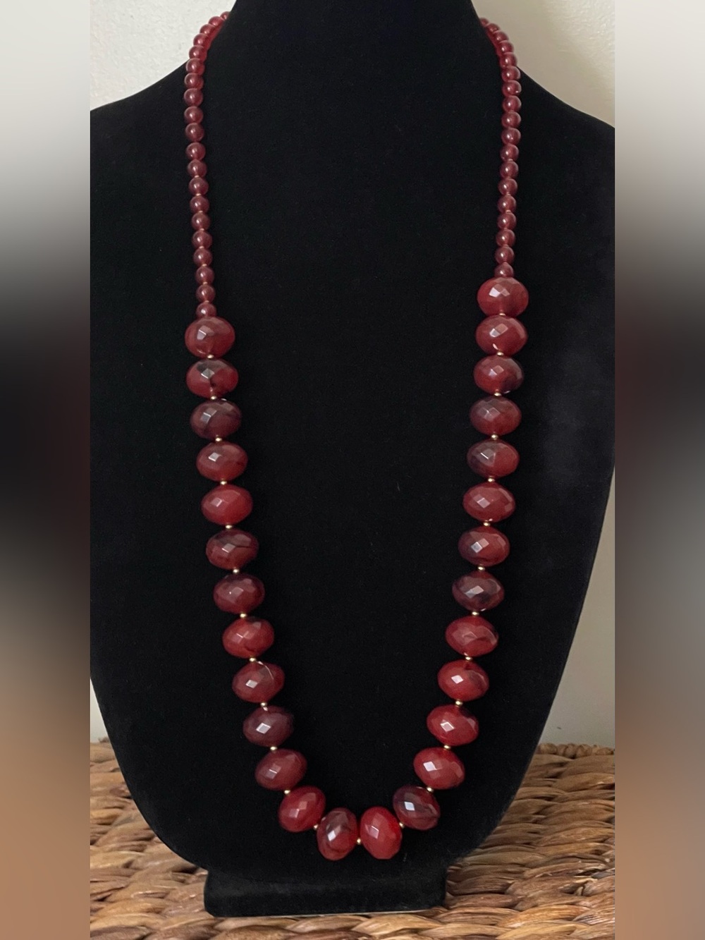 Jones New York Deep Red Faceted Bead Necklace